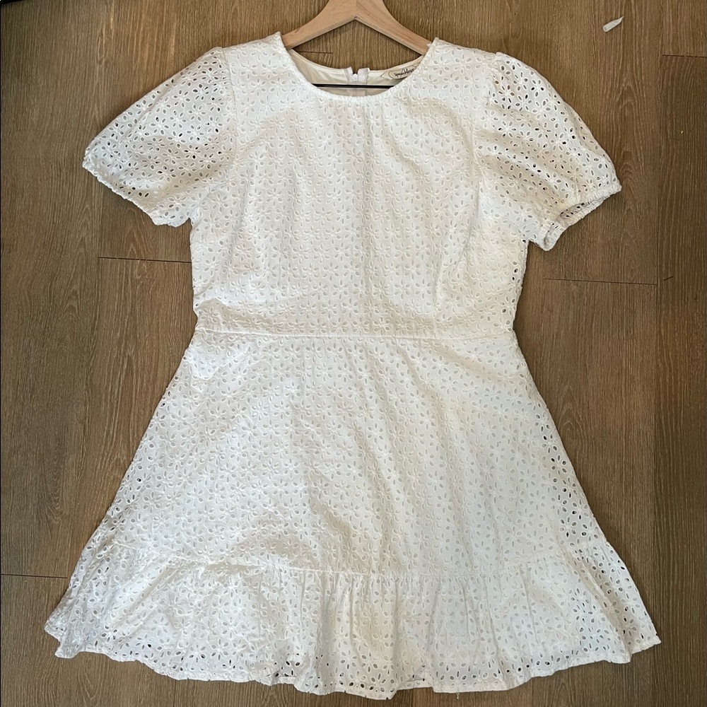 White shirt sleeve eyelet dress